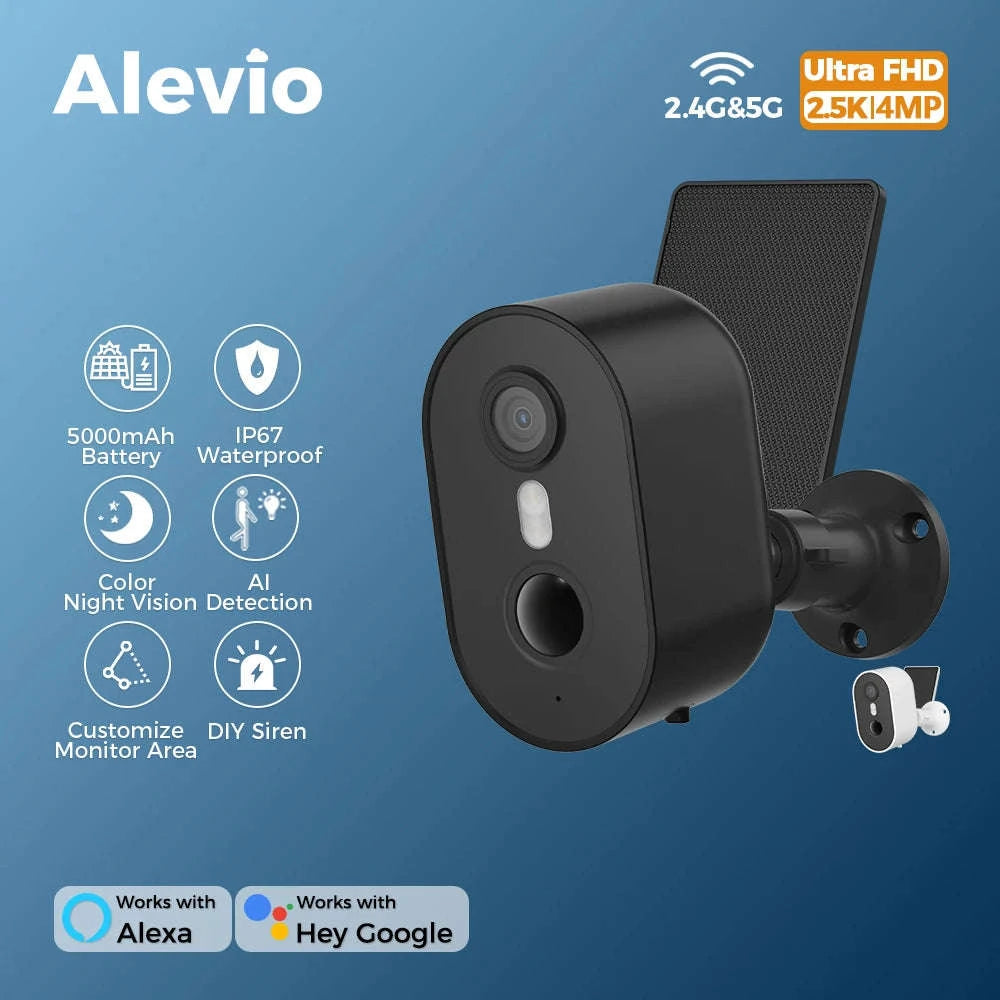 Alevio Outdoor Solar Wireless Security Camera 4MP IP67-Black n 64G / CHINA