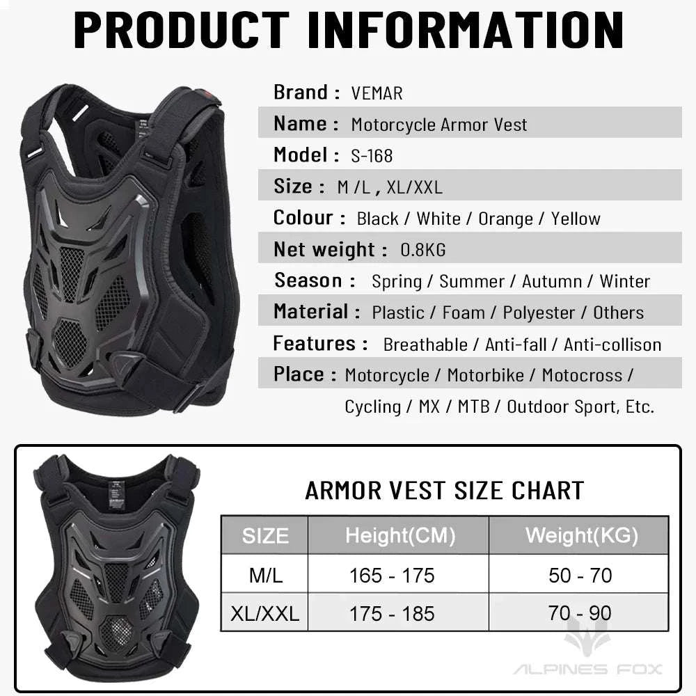 All-Season Motocross Armor Vest Chest & Back Protector Gear-White / M-L