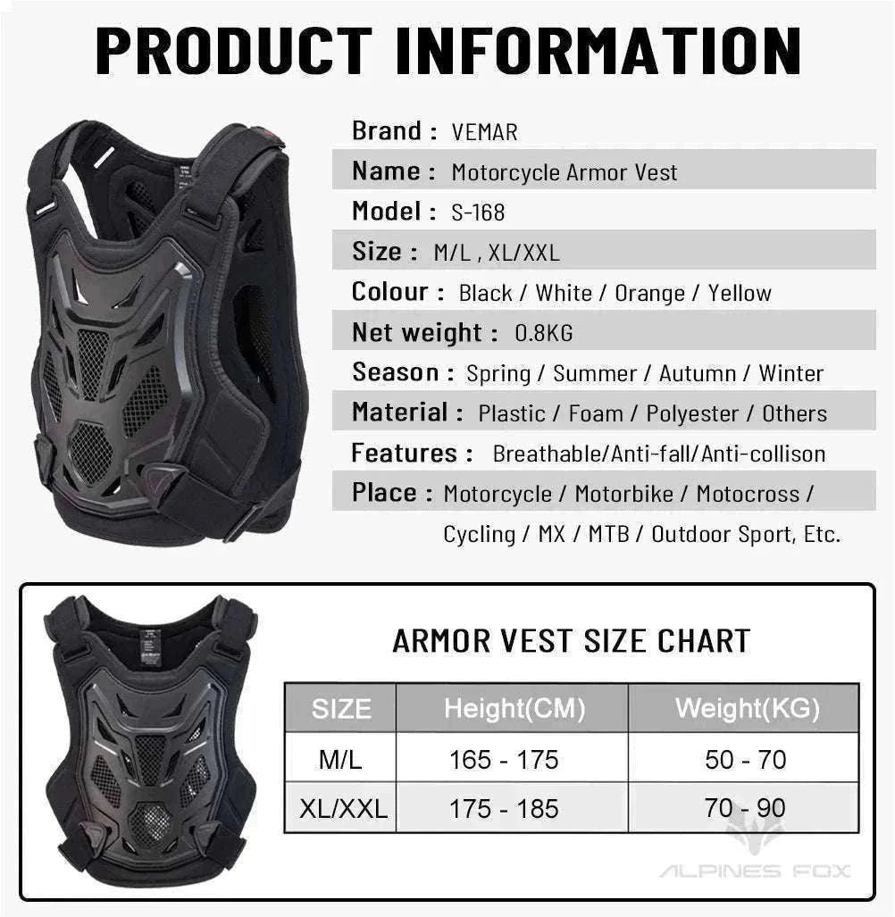 All-Season Motocross Armor Vest Chest & Back Protector Gear-White / M-L