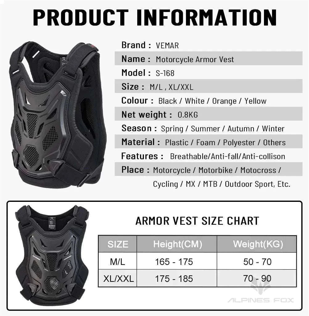 All-Season Motocross Armor Vest Chest & Back Protector Gear-White / M-L