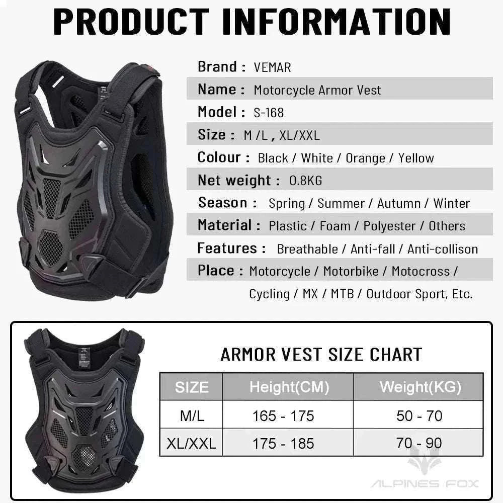 All-Season Motocross Armor Vest Chest & Back Protector Gear-White / M-L
