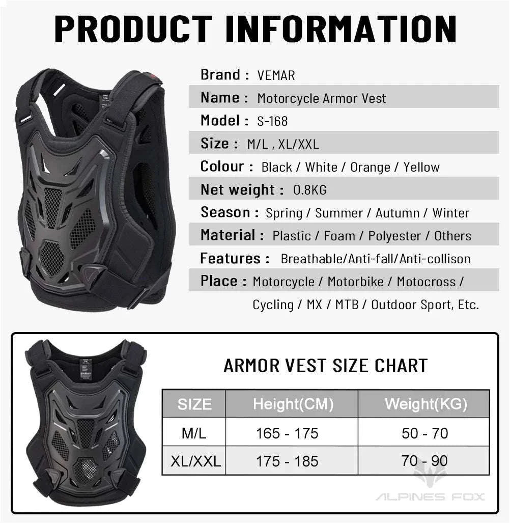 All-Season Motocross Armor Vest Chest & Back Protector Gear-White / M-L