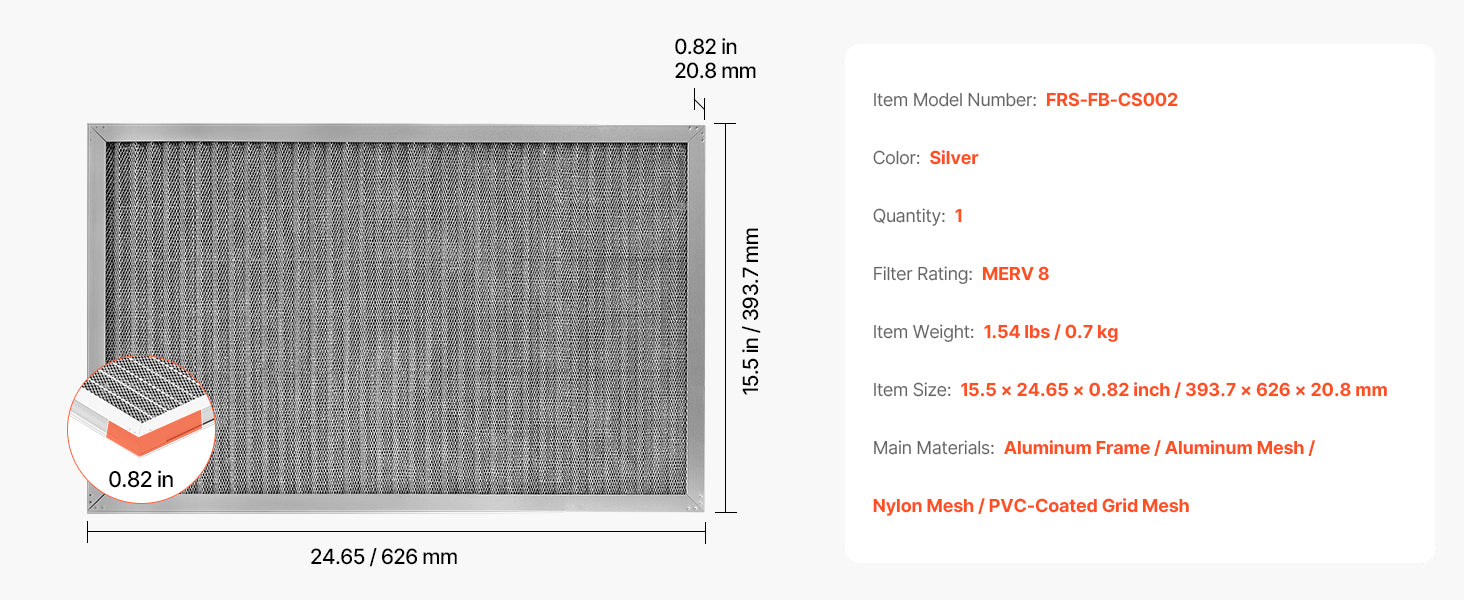 SucceBuy Electrostatic Air Filter Washable & Reusable Aluminum AC/HVAC Furnace Filter MERV 8 Long Lifetime Home or Office