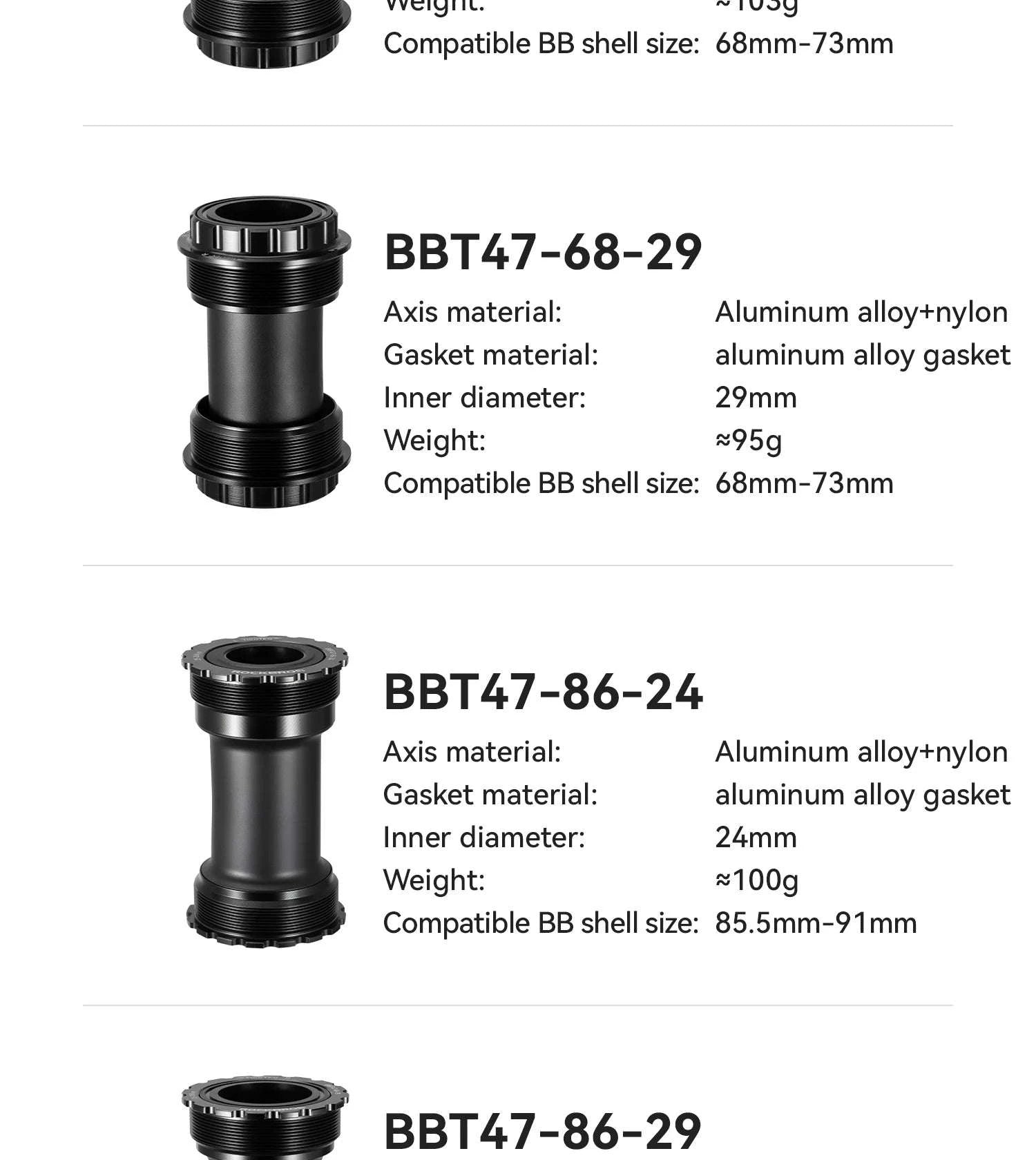 Aluminum Alloy Bike Bottom Bracket Sealed Bearing for MTB Road-BBT47-86-29
