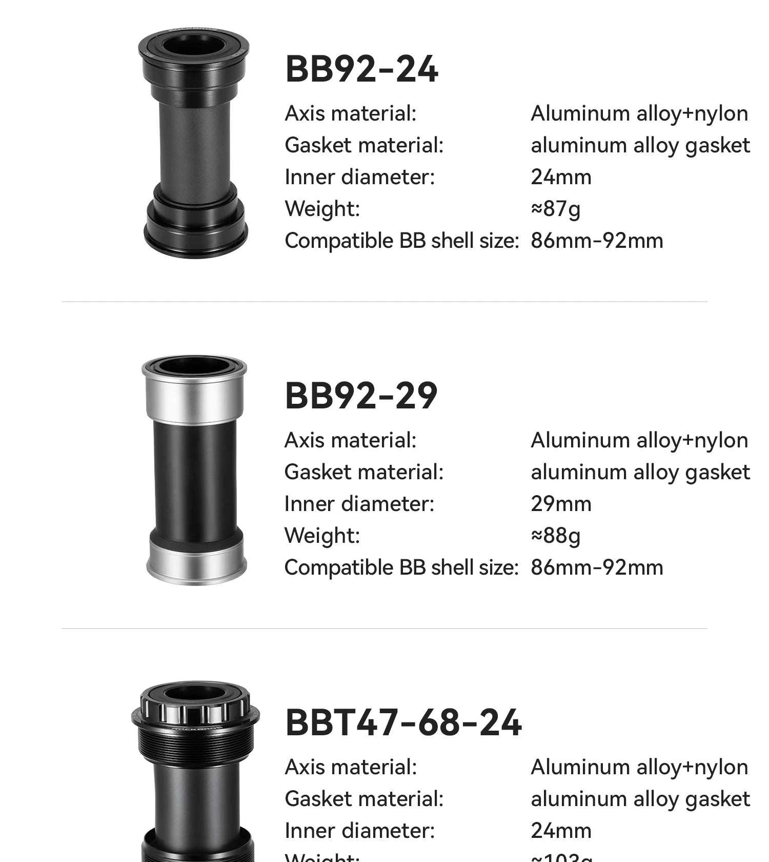 Aluminum Alloy Bike Bottom Bracket Sealed Bearing for MTB Road-BBT47-86-29