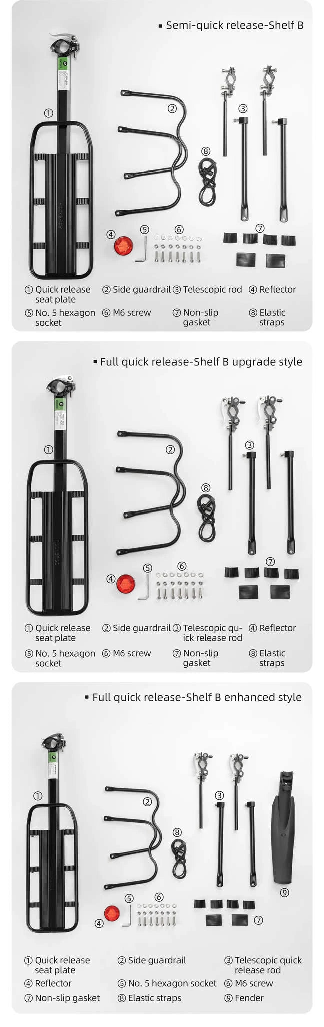 Aluminum Alloy Bike Rear Rack 25kg Detachable Cargo Carrier-Regular B