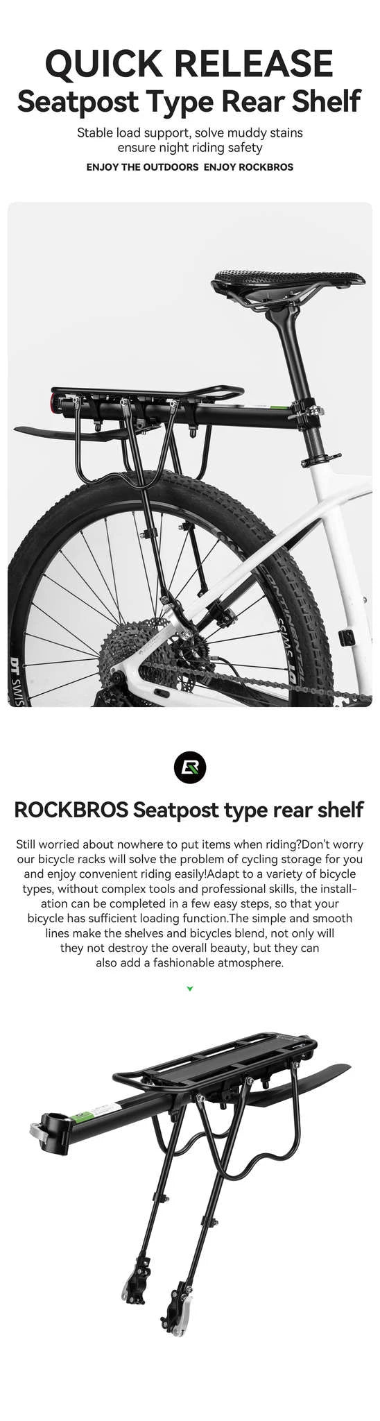 Aluminum Alloy Bike Rear Rack 25kg Detachable Cargo Carrier-Regular B