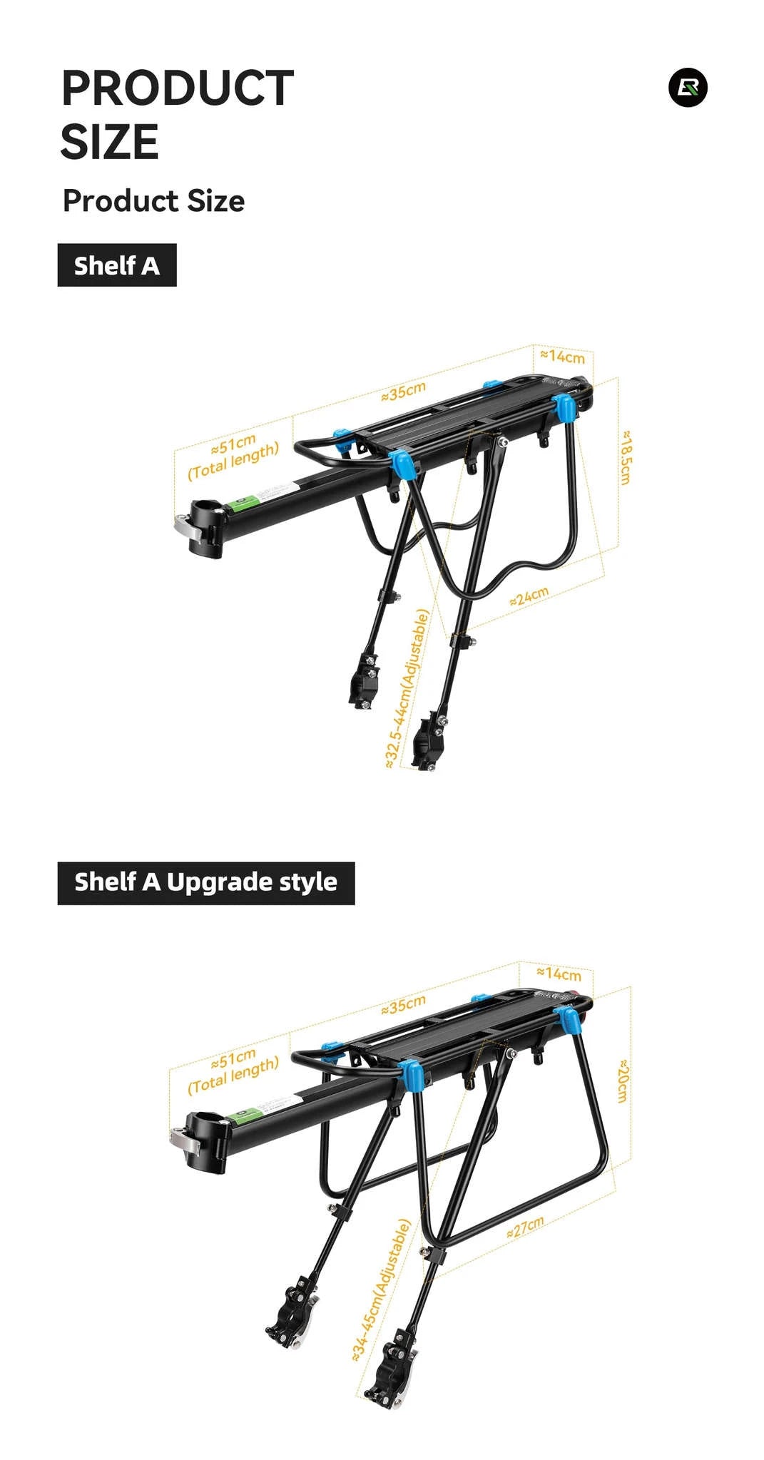 Aluminum Alloy Bike Rear Rack 25kg Detachable Cargo Carrier-Regular B