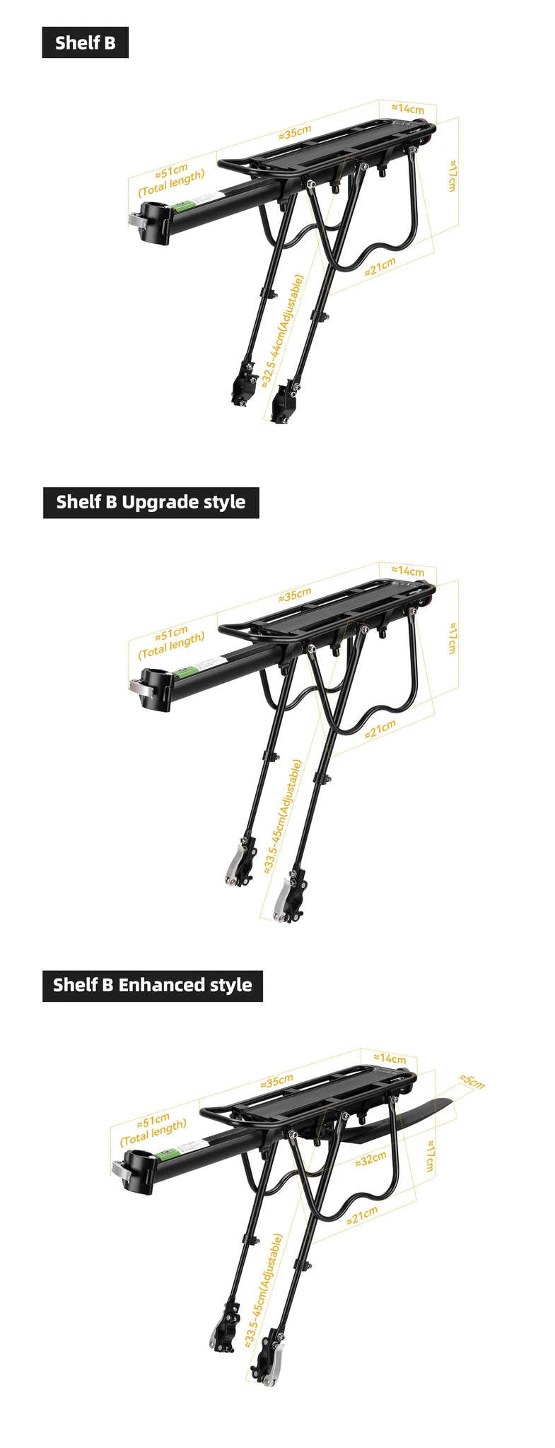 Aluminum Alloy Bike Rear Rack 25kg Detachable Cargo Carrier-Regular B