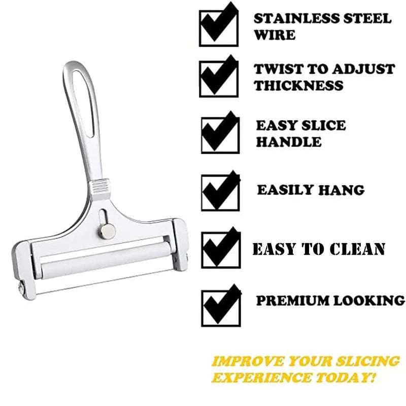 Aluminum Alloy Cheese Slicer with Wire Adjustable Thickness Cheese Butter Cutter for Soft and Semi-Hard Cheeses Kitchen Gadgets-1pc Cheese Slicer