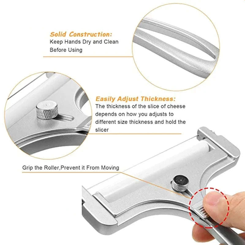Aluminum Alloy Cheese Slicer with Wire Adjustable Thickness Cheese Butter Cutter for Soft and Semi-Hard Cheeses Kitchen Gadgets-1pc Cheese Slicer