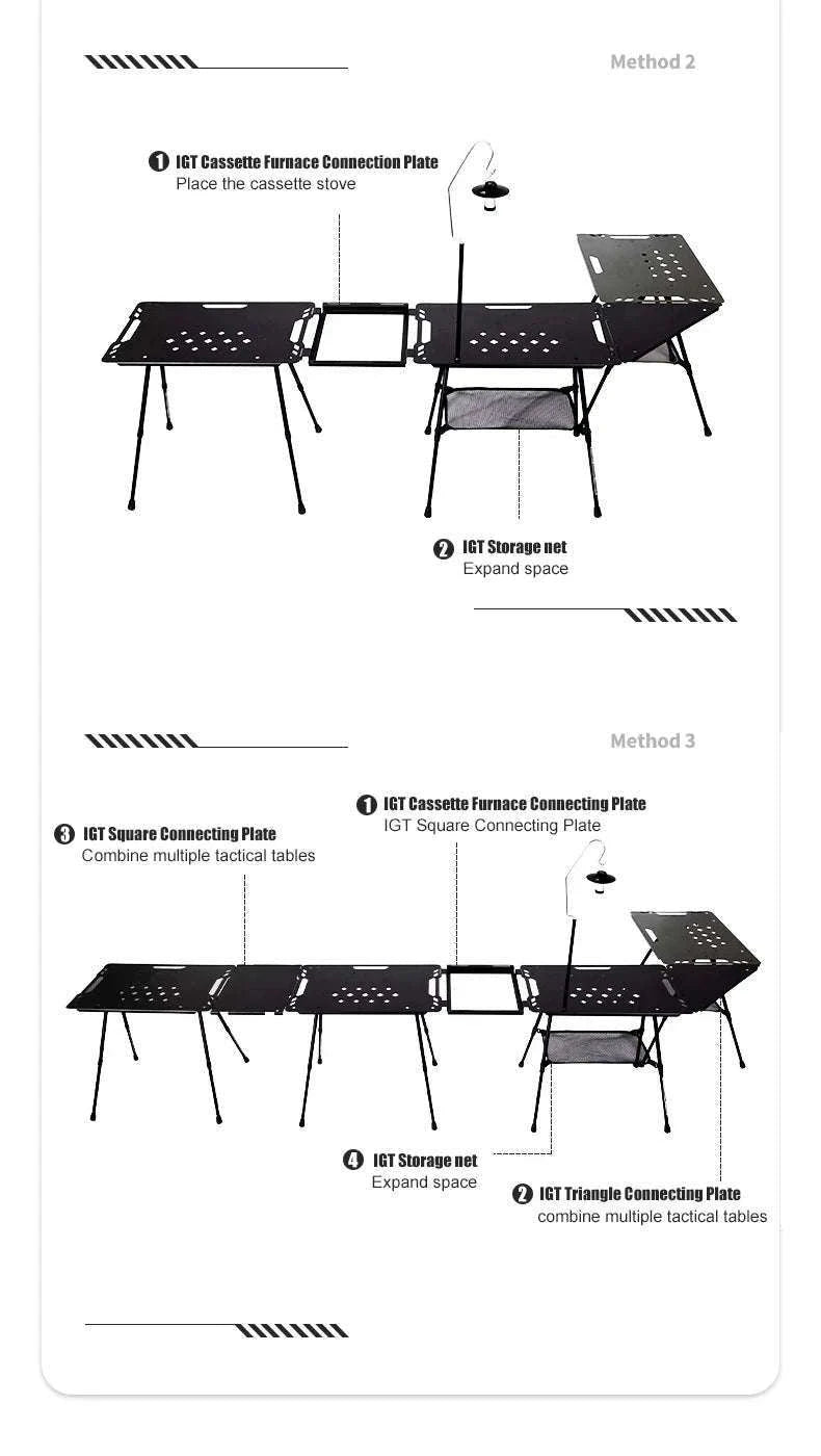 Aluminum Alloy IGT Tactical Folding Table with Adjustable Legs-IGT Storage Rack