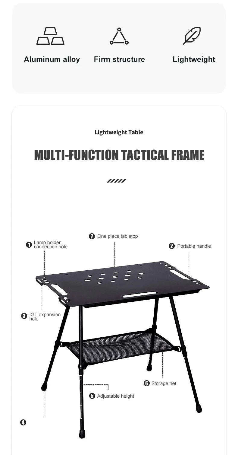 Aluminum Alloy IGT Tactical Folding Table with Adjustable Legs-IGT Storage Rack