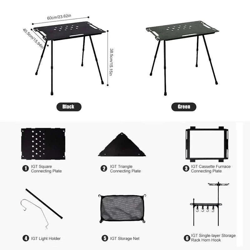 Aluminum Alloy IGT Tactical Folding Table with Adjustable Legs-IGT Storage Rack