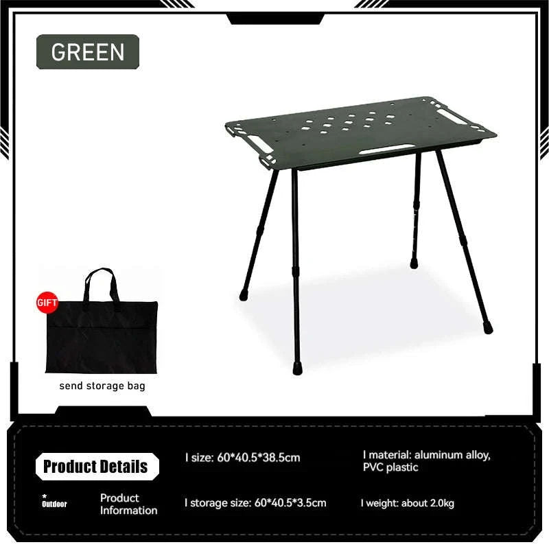 Aluminum Alloy IGT Tactical Folding Table with Adjustable Legs-IGT Storage Rack