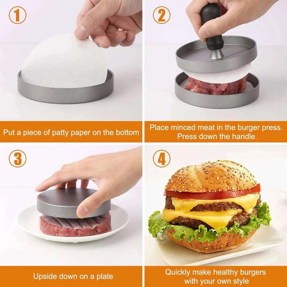Aluminum Burger Press for Even, Shaped Homemade Patties-black