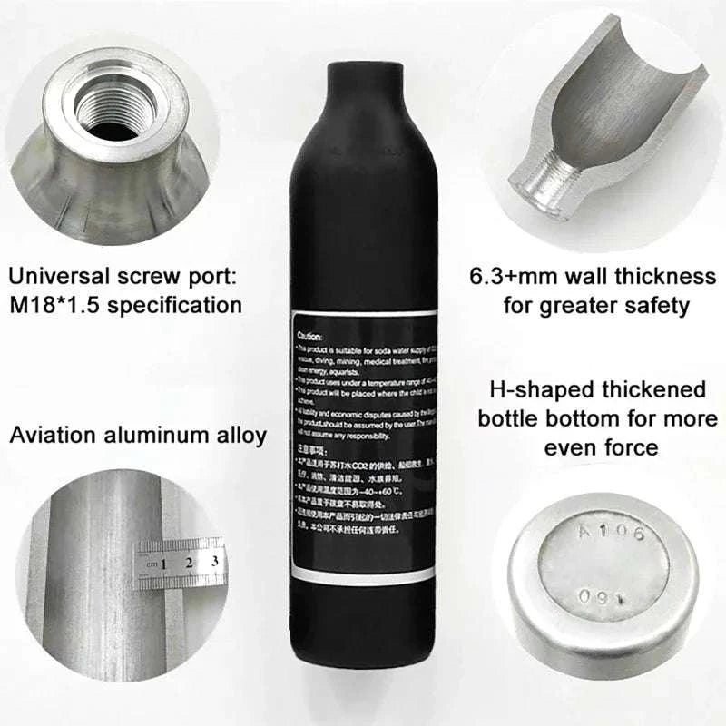 Aluminum CO2 Cylinder 30MPa M18×1.5 Thread for Aquarium & Gas Use-0.25L