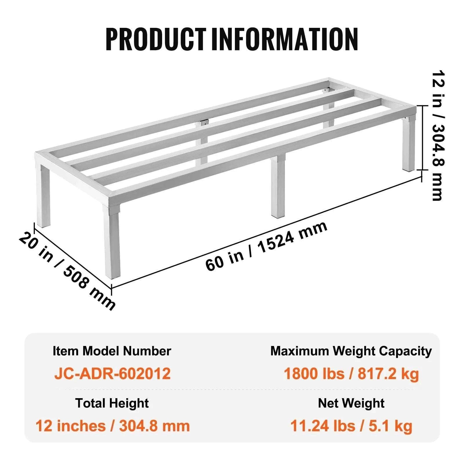Aluminum Dunnage Rack 1800 lb Capacity 8" Floor Storage Shelf-48x20x8 in / United States