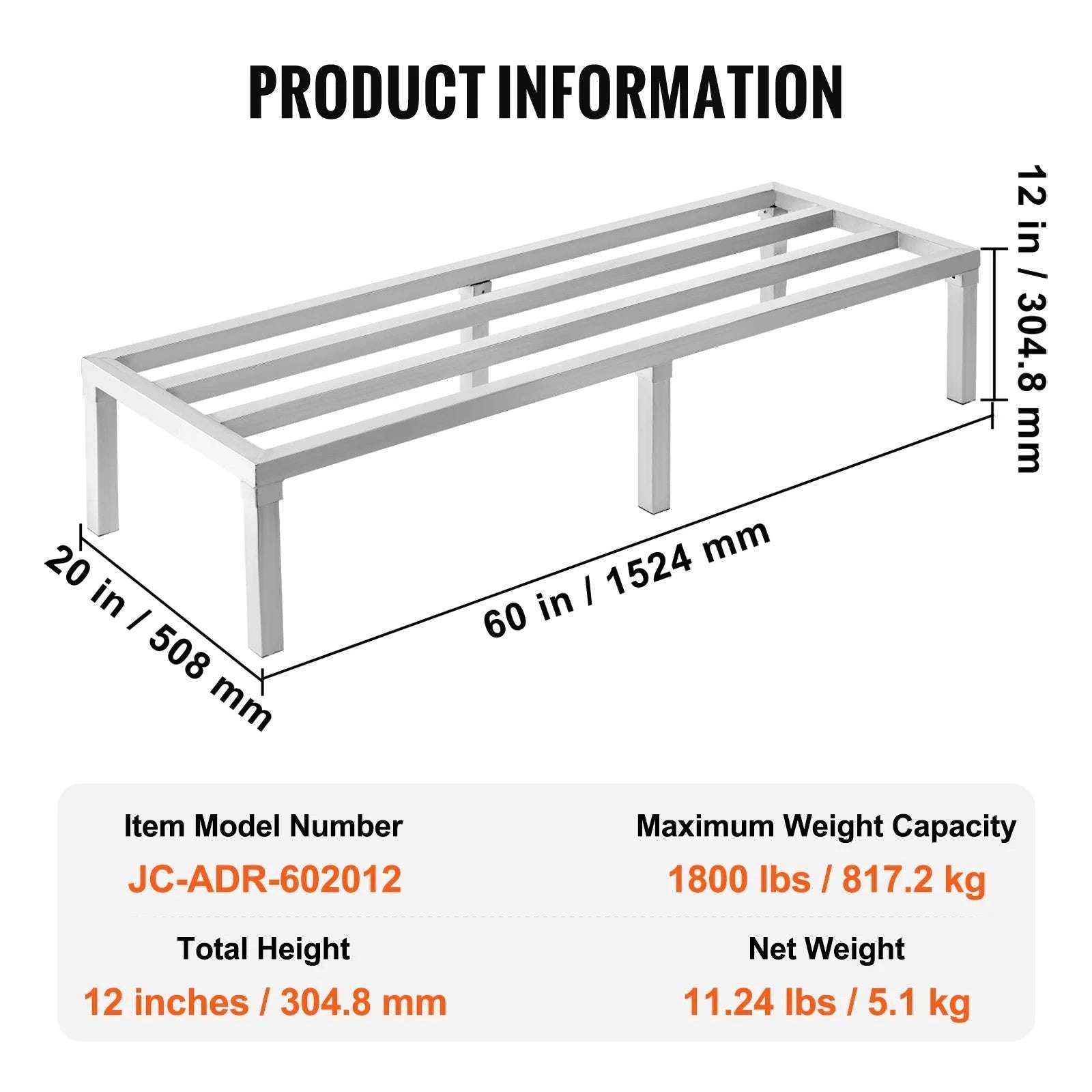 Aluminum Dunnage Rack 1800 lb Capacity 8" Floor Storage Shelf-48x20x8 in / United States