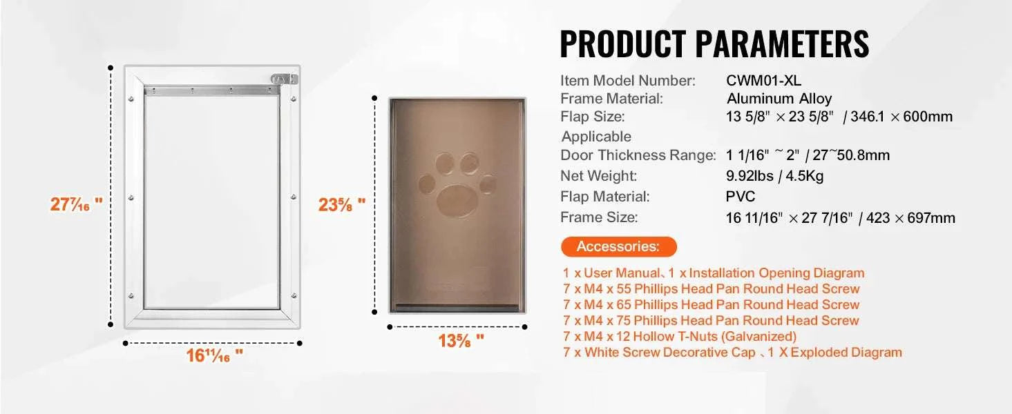 Aluminum Frame Pet Door with Locking Flap Weatherproof Dog Door-XL / france