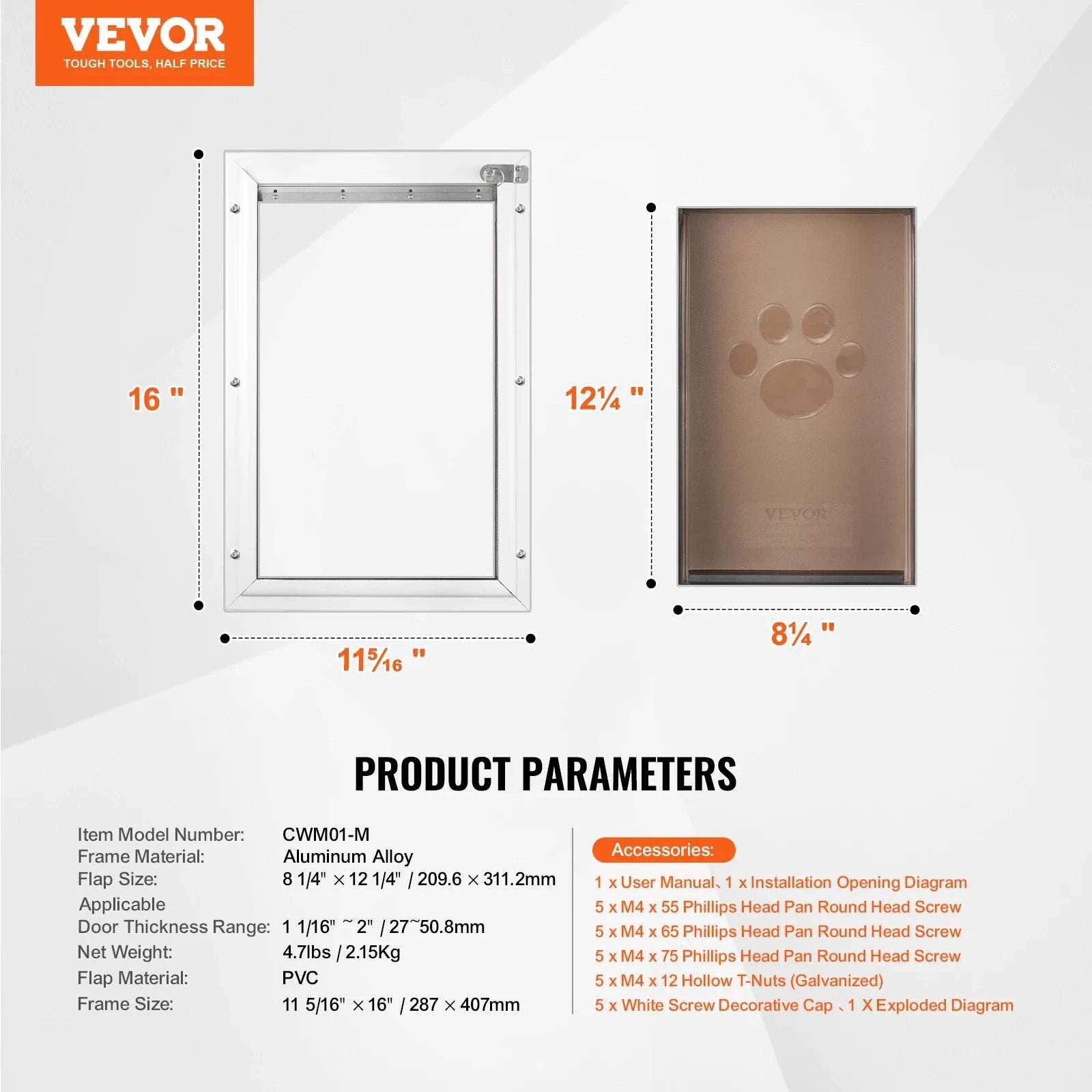 Aluminum Frame Pet Door with Locking Flap Weatherproof Dog Door-XL / france