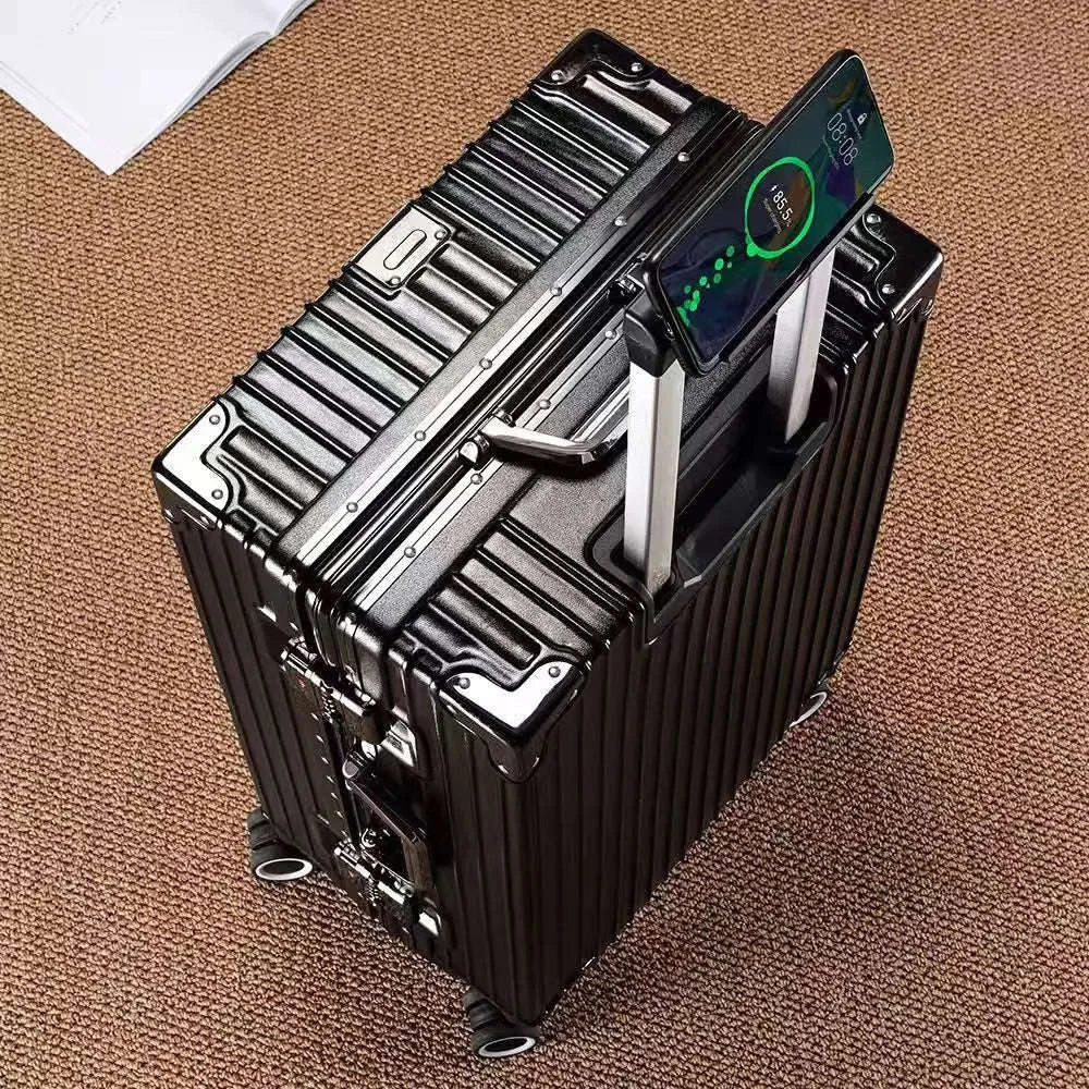 Aluminum Frame Suitcase with Silent All-Terrain Wheels and Cup Holder-Blue / 22 inches / United States