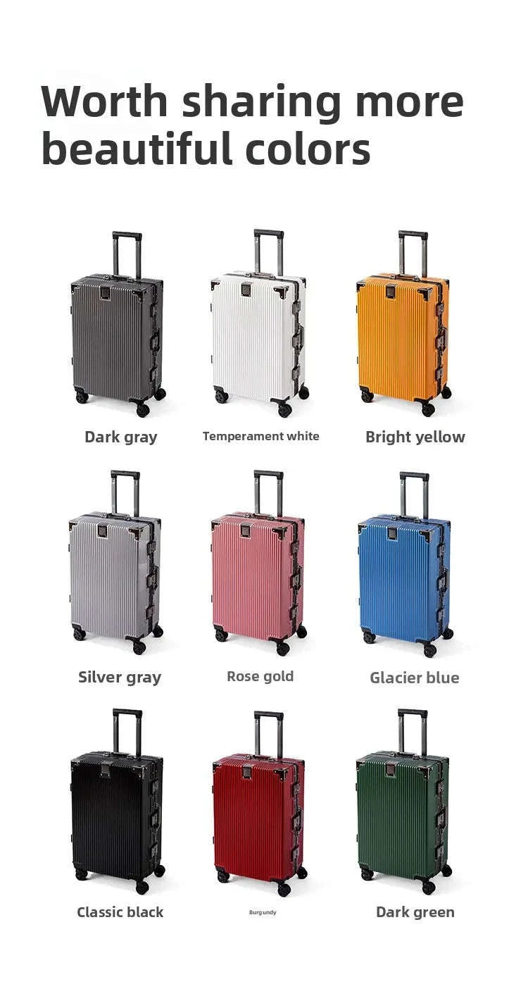 Aluminum Frame Suitcase with Silent All-Terrain Wheels and Cup Holder-Blue / 22 inches / United States