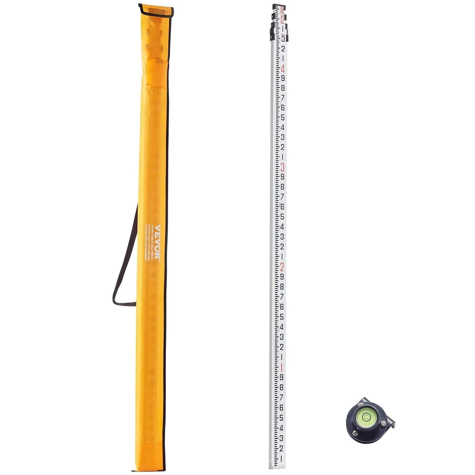 Aluminum Grade Rod Double-Sided Scale with Bubble Level and Carrying Bag-20ft 10ths / United States
