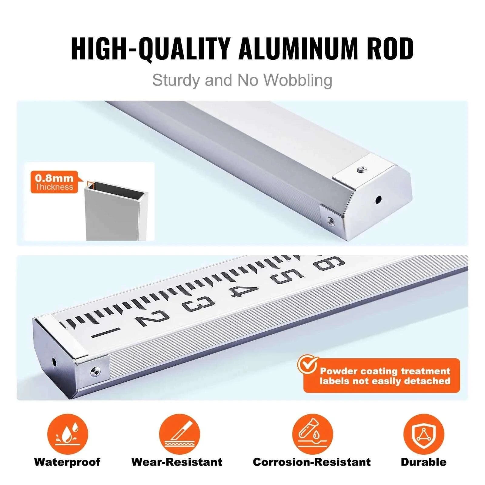 Aluminum Grade Rod Double-Sided Scale with Bubble Level and Carrying Bag-20ft 10ths / United States