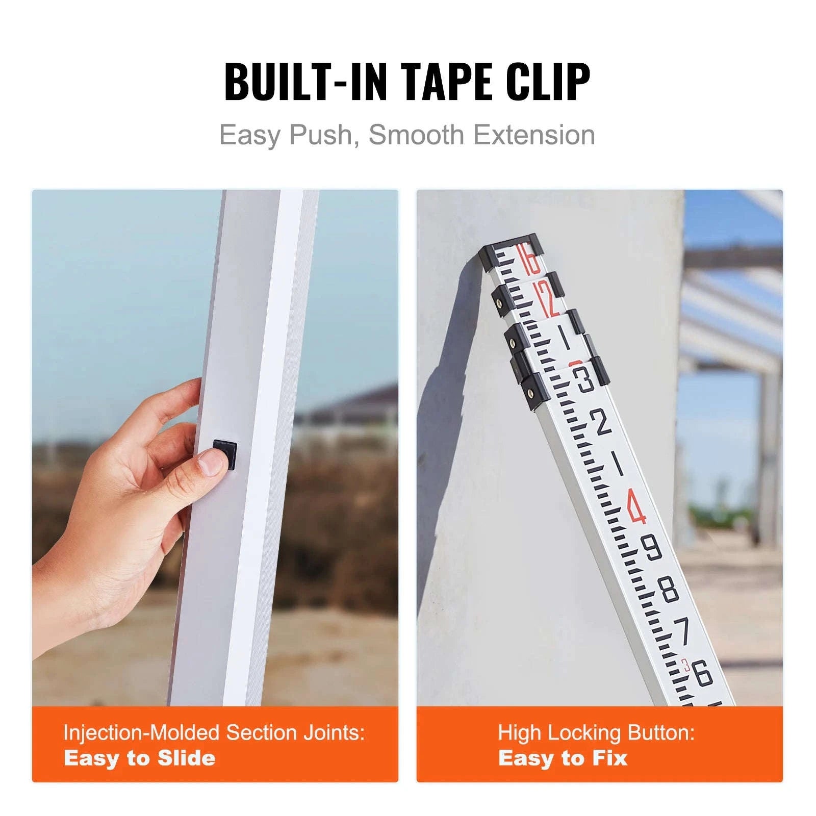 Aluminum Grade Rod Double-Sided Scale with Bubble Level and Carrying Bag-20ft 10ths / United States