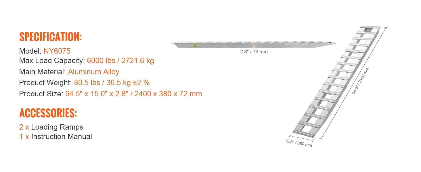 Aluminum Loading Ramps 6000 lb Capacity for ATV, Motorcycle & Mowers-72x15 inches / United States