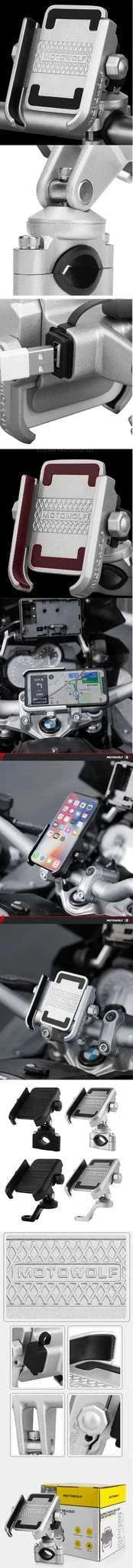 Aluminum Motorcycle Phone Holder Rearview Mirror Mount-Mirror-Silver