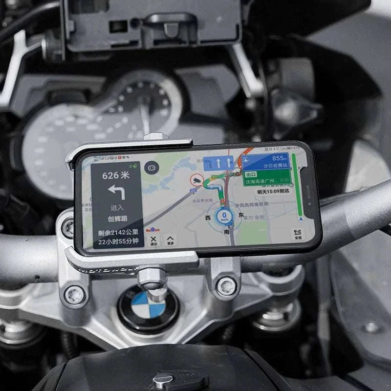 Aluminum Motorcycle Phone Holder Rearview Mirror Mount-Mirror-Silver