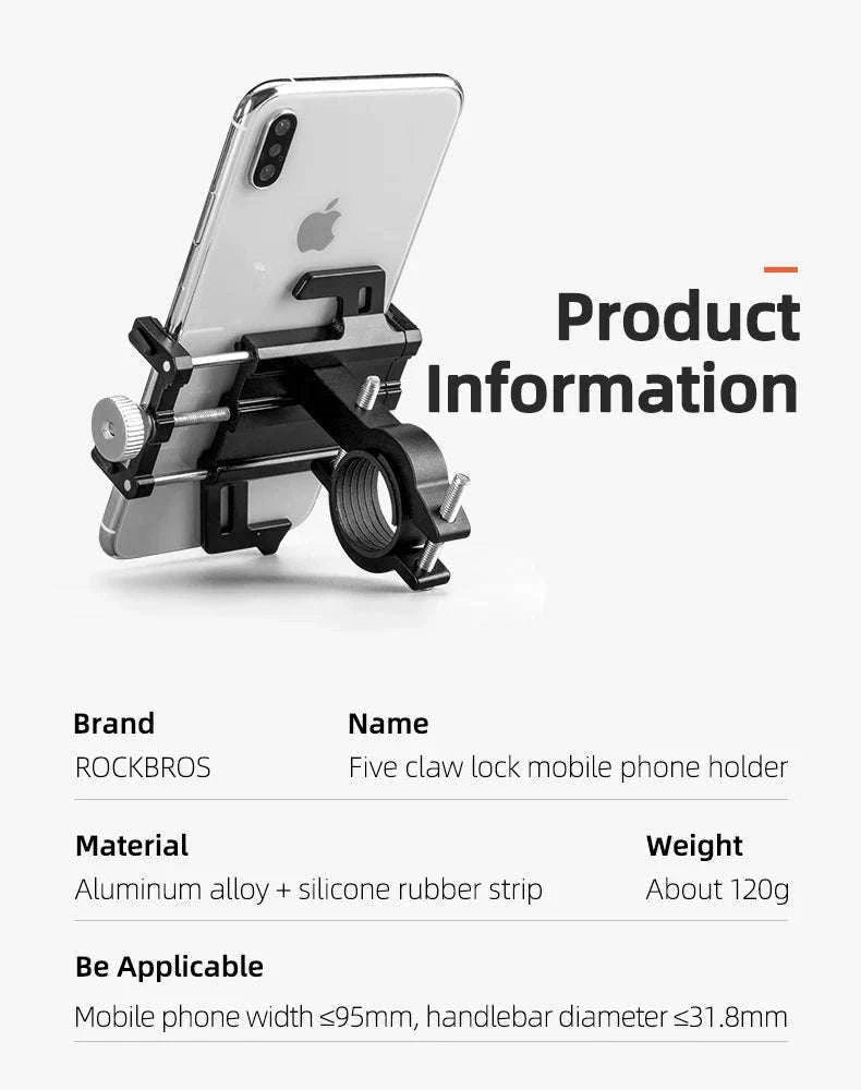 Aluminum Motorcycle Phone Mount with Secure 5-Claw Grip-699-BR