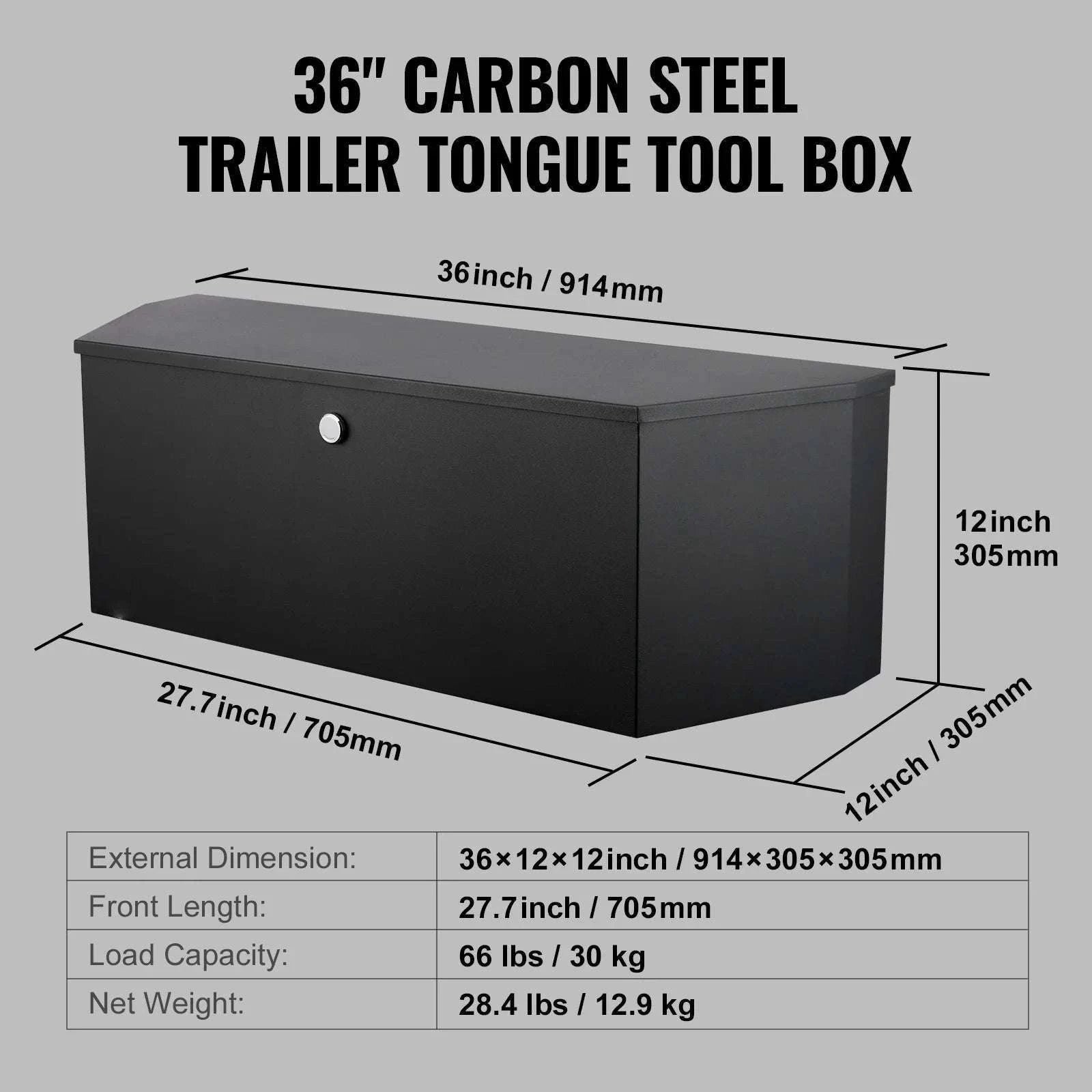 Aluminum Trailer Tongue Tool Box 33" Heavy Duty Storage Chest-36x12x12inch / United States
