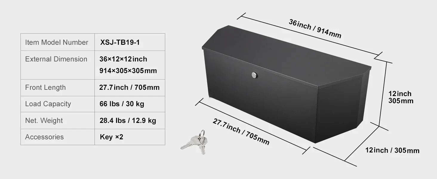 Aluminum Trailer Tongue Tool Box 33" Heavy Duty Storage Chest-36x12x12inch / United States