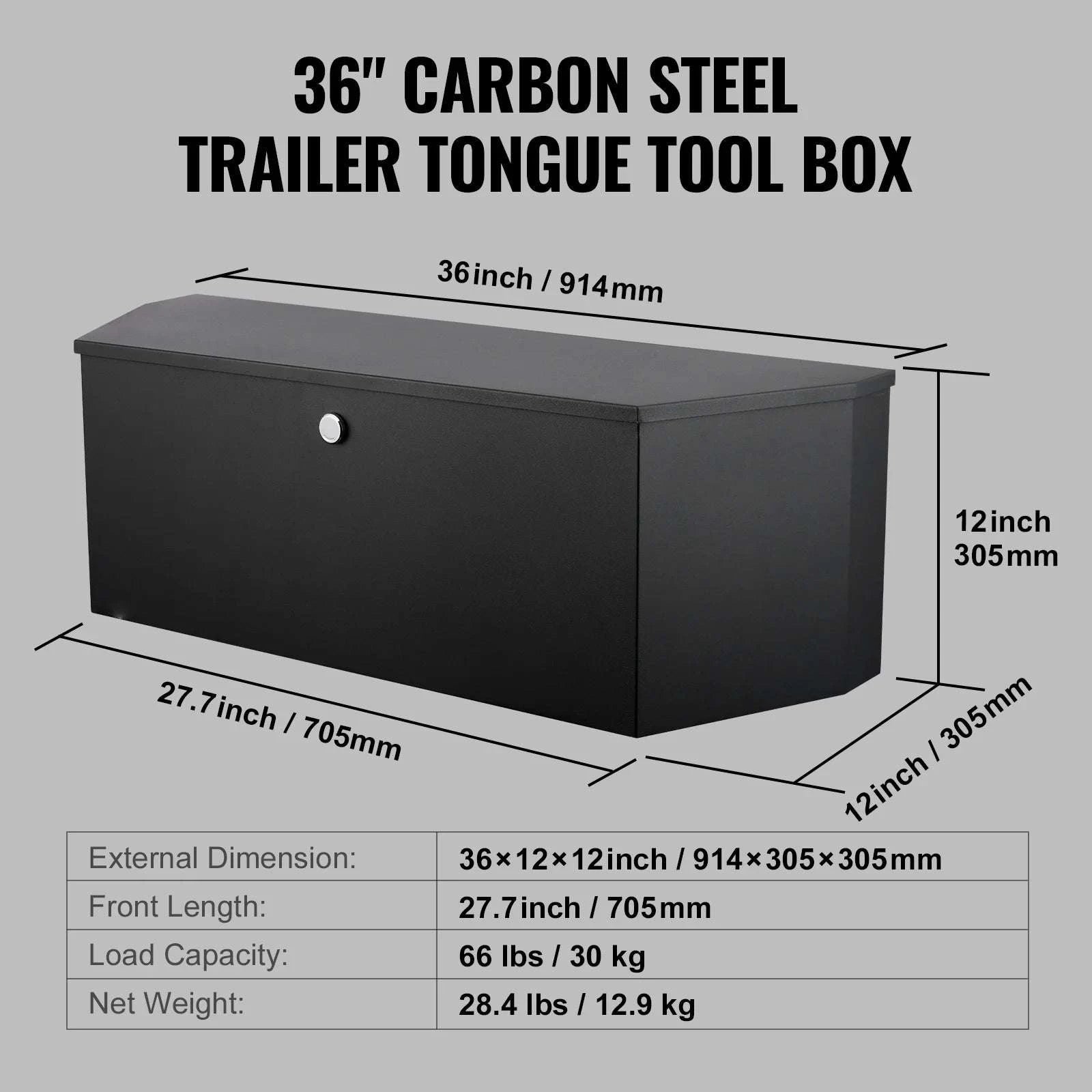 Aluminum Trailer Tongue Tool Box 33" Heavy Duty Storage Chest-36x12x12inch / United States