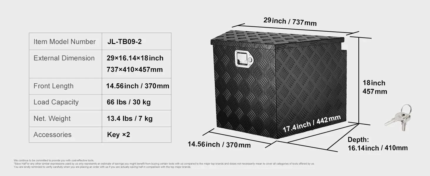Aluminum Trailer Tongue Tool Box 33" Heavy Duty Storage Chest-36x12x12inch / United States