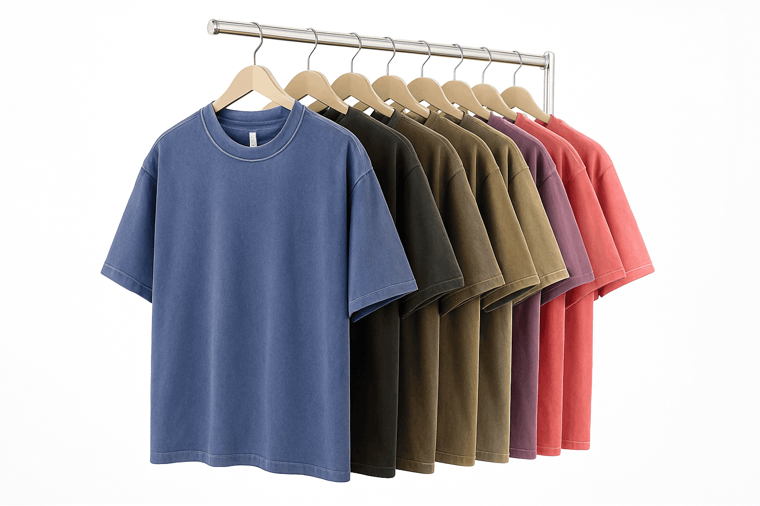 American Retro Heavyweight Short Sleeve Washed T-Shirt-Rose Red / L 70-85KG