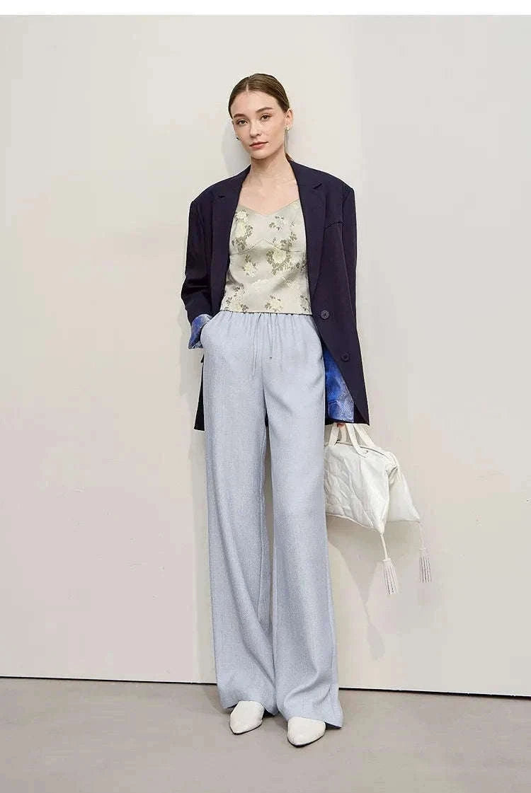 Amii Jacquard Floral Sling Vest Waist-Cinching Sleeveless Top-Feather Grey / L