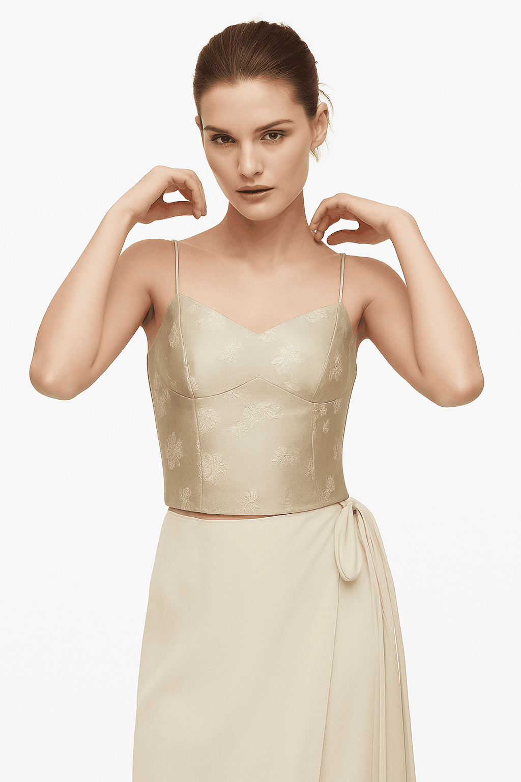 Amii Jacquard Floral Sling Vest Waist-Cinching Sleeveless Top-Feather Grey / L
