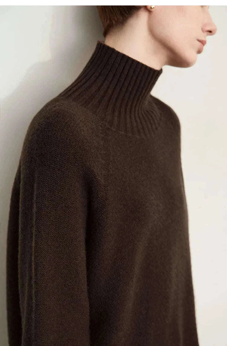 AMII Women’s Wool Turtleneck Sweater Loose Fit Seamless Knit-black / M