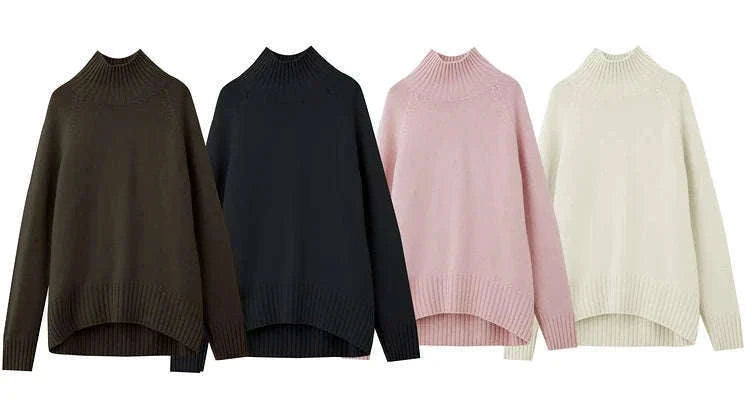 AMII Women’s Wool Turtleneck Sweater Loose Fit Seamless Knit-