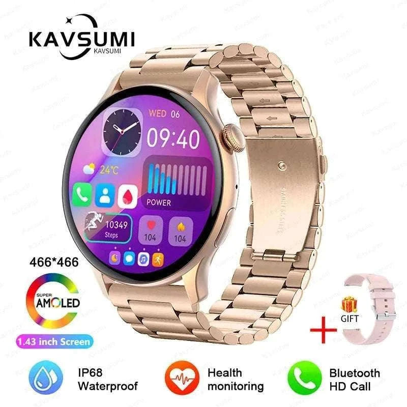 AMOLED Smart Watch with Bluetooth Calling & Fitness Tracking-Gold / Original AMOLED / China Mainland