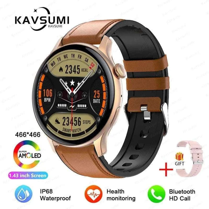 AMOLED Smart Watch with Bluetooth Calling & Fitness Tracking-Gold / Original AMOLED / China Mainland