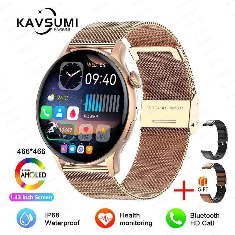 AMOLED Smart Watch with Bluetooth Calling & Fitness Tracking-Gold / Original AMOLED / China Mainland