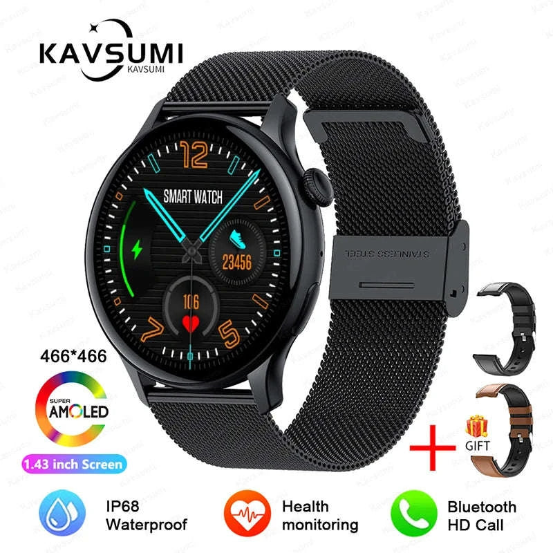 AMOLED Smart Watch with Bluetooth Calling & Fitness Tracking-Gold / Original AMOLED / China Mainland