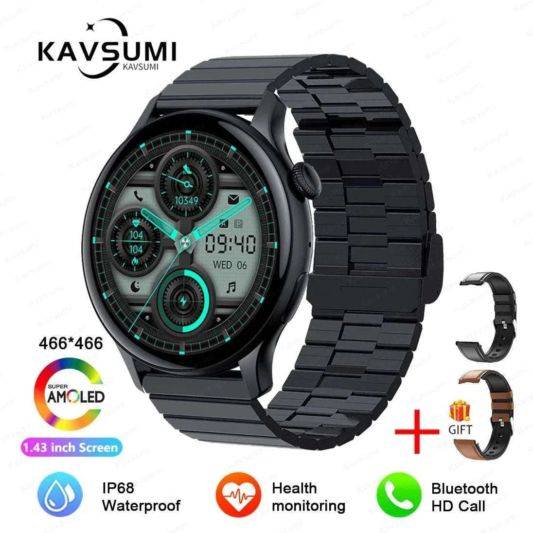 AMOLED Smart Watch with Bluetooth Calling & Fitness Tracking-Gold / Original AMOLED / China Mainland