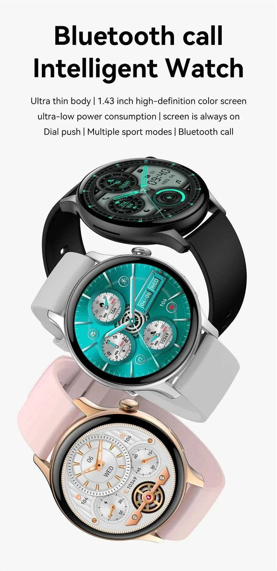 AMOLED Smart Watch with Bluetooth Calling & Fitness Tracking-Gold / Original AMOLED / China Mainland