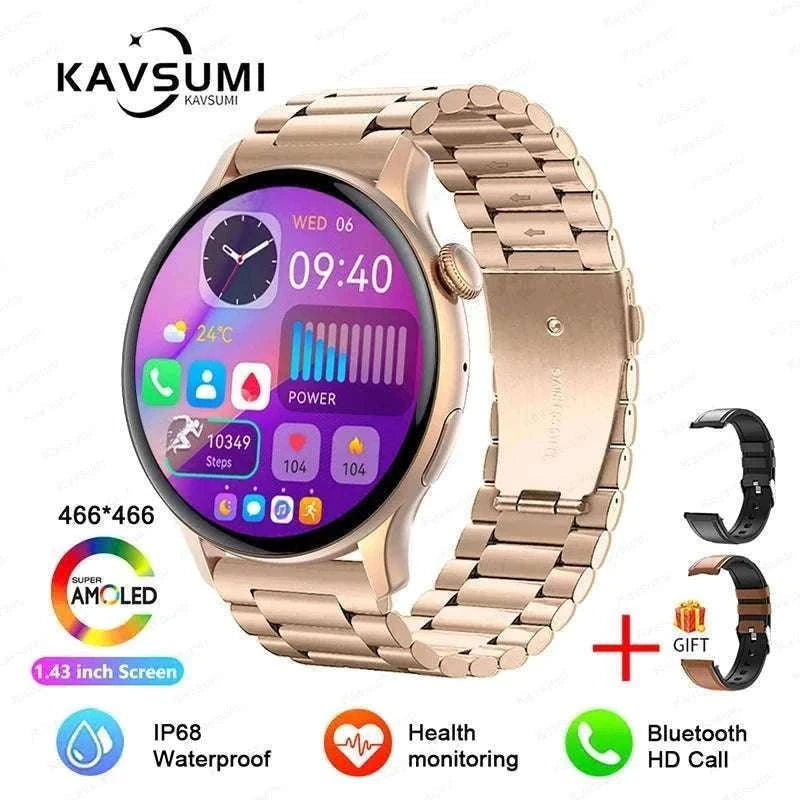 AMOLED Smart Watch with Bluetooth Calling & Fitness Tracking-Gold / Original AMOLED / China Mainland